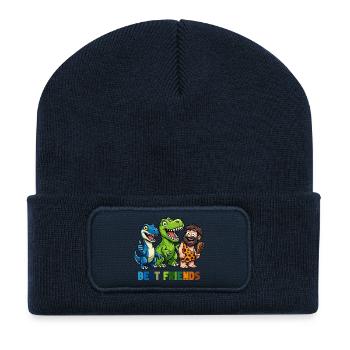 Dino Best Friends Höhlenmensch Comic - Recycelte Patch Beanie - French Navy - Vorne