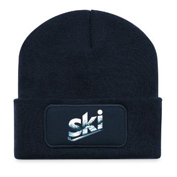 Ski Bergpanorama Typo Design - Recycelte Patch Beanie - French Navy - Vorne