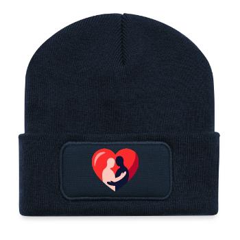 Heart embrace in duo silhouettes - Recycled Patch Beanie - french navy - Front