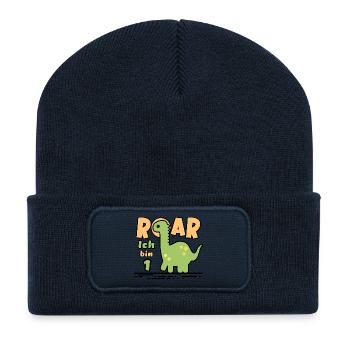 1st Birthday Dinosaur - Recycled Patch Beanie - french navy - Front