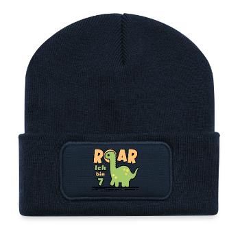 7. Geburtstag Dinosaurier - Recycelte Patch Beanie - French Navy - Vorne