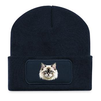 Birma Katze Heilige Birmakatze Süße Birma Katzen - Recycelte Patch Beanie - French Navy - Vorne