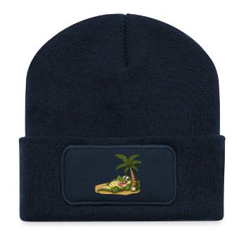Crocodile on the palm beach - Recycled Patch Beanie - french navy - Front