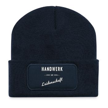 Handwerk ist echte Leidenschaft – Spruch - Recycelte Patch Beanie - French Navy - Vorne