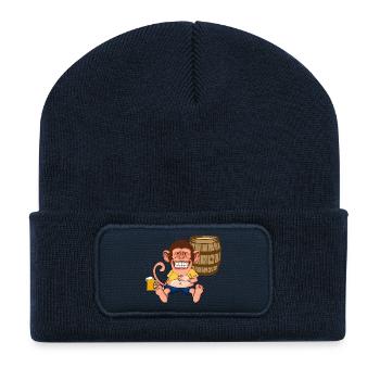 Funny Monkey Beer Barrel Retro Cartoon Graphic - Recycled Patch Beanie - french navy - Front