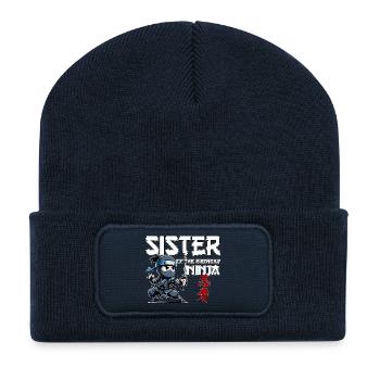 Sister Of The Birthday Ninja Birthday Funny - Recycled Patch Beanie - french navy - Front