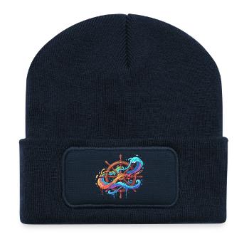 Vagues de couleur sur le volant - Beanie recyclé à patch - bleu marine - Devant