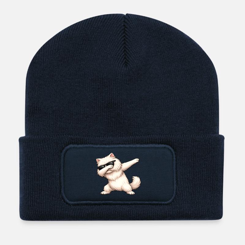 Dabbing Persian Cat - Recycled Patch Beanie - french navy