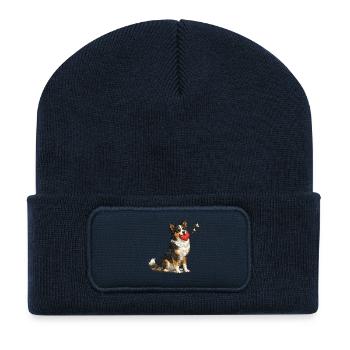 Border Collie Dog with Heart and Cuddle - Recycled Patch Beanie - french navy - Front