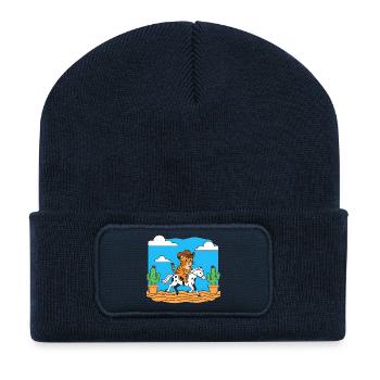 Katzen Cowboy im Wüstenritt - Recycelte Patch Beanie - French Navy - Vorne