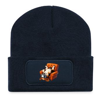 Mops VR Gamer Sessel Cartoon - Recycelte Patch Beanie - French Navy - Vorne