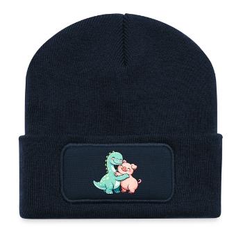 Süßer Brontosaurus & Schwein - Recycelte Patch Beanie - French Navy - Vorne
