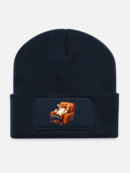 Gamer Hund mit VR Brille - Recycelte Patch Beanie - French Navy