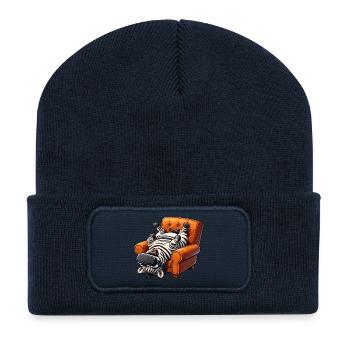 Zebra Gamer mit VR Brille - Recycelte Patch Beanie - French Navy - Vorne
