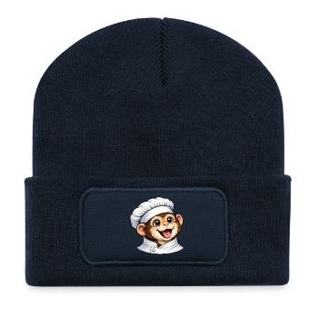 Süßer Affe Koch Cartoon - Recycelte Patch Beanie - French Navy - Vorne