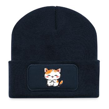 Kitten Watercolor Cuddly Cat - Recycled Patch Beanie - french navy - Front