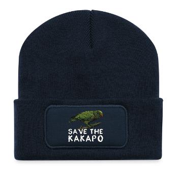 Sauver le Kakapo Nouvelle-Zélande - Beanie recyclé à patch - bleu marine - Devant