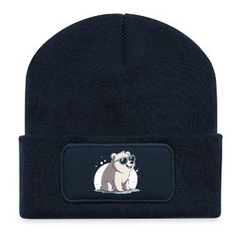 Schicker Eisbär mit Brille - Recycelte Patch Beanie - French Navy - Vorne