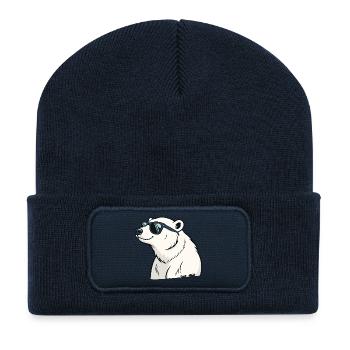 Cooler Eisbär mit Brille - Recycelte Patch Beanie - French Navy - Vorne
