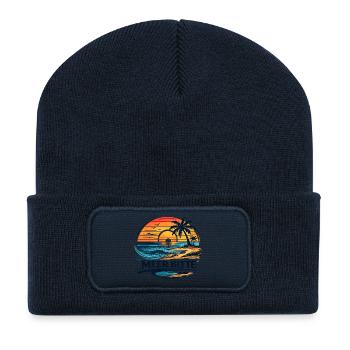Meer Bitte Sonnenuntergang Strand Urlaub - Recycelte Patch Beanie - French Navy - Vorne