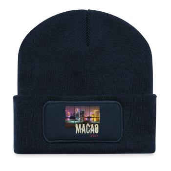 Macao in China Skyline Vintage Souvenir - Beanie recyclé à patch - bleu marine - Devant