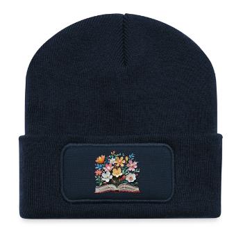 Buch und Blumen - Recycelte Patch Beanie - French Navy - Vorne