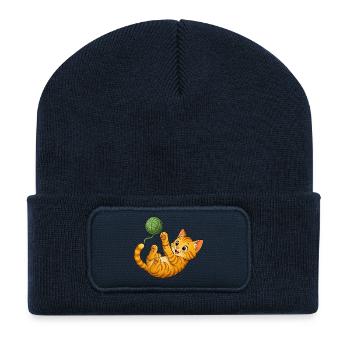 Kitten playing with wool - Recycled Patch Beanie - french navy - Front
