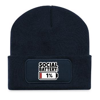 Social Battery 1 percent Low Energy Introvert - Recycled Patch Beanie - french navy - Front
