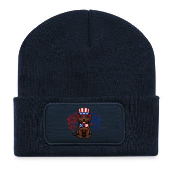 Brown Labrador Patriot Dog Independence Day USA - Recycled Patch Beanie - french navy - Front
