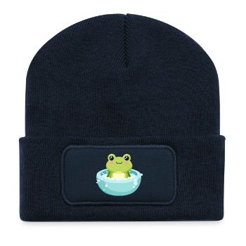 Frosch im Schaumbad - Recycelte Patch Beanie - French Navy - Vorne