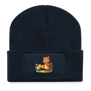Amis du miel : l’ours et l’abeille - Beanie recyclé à patch - bleu marine - Devant