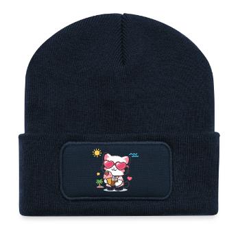 Herzbrille Katze mit Eiscreme - Recycelte Patch Beanie - French Navy - Vorne