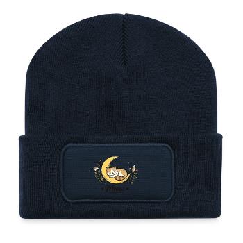 Katze Mond Pflanzen Linie Katzenfreund Design - Recycelte Patch Beanie - French Navy - Vorne