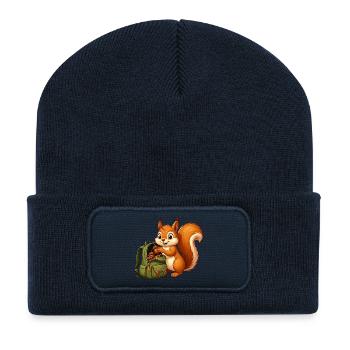 Eichhörnchen Abenteurer mit Nüssen - Recycelte Patch Beanie - French Navy - Vorne
