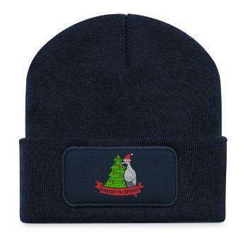 Weihnachten Weihnachtsmotiv  Specht Vogel - Recycelte Patch Beanie - French Navy - Vorne
