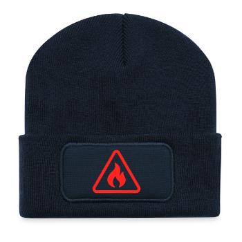 Entflammbare Warnung: Festes Symbol Feuer heiß - Recycelte Patch Beanie - French Navy - Vorne