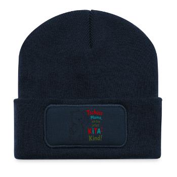 Kita Abschied Teddy Tschüss Mama - Recycelte Patch Beanie - French Navy - Vorne