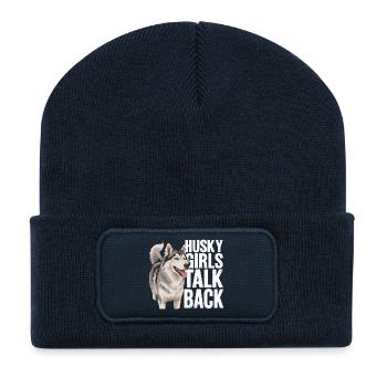 Husky-Mädchen antworten lustiger Husky-Hund - Recycelte Patch Beanie - French Navy - Vorne