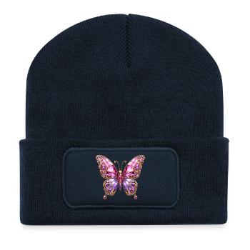 Jewel Butterfly Pink Sparkle - Recycled Patch Beanie - french navy - Front