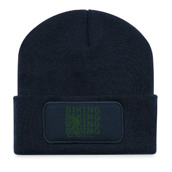 Biking Green Stacked Lettering Cyclist Motion Art - Recycelte Patch Beanie - French Navy - Vorne