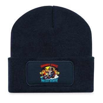 Schluss mit Stress: Hallo Rente - Recycelte Patch Beanie - French Navy - Vorne