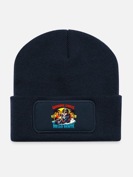 Schluss mit Stress: Hallo Rente - Recycelte Patch Beanie - French Navy
