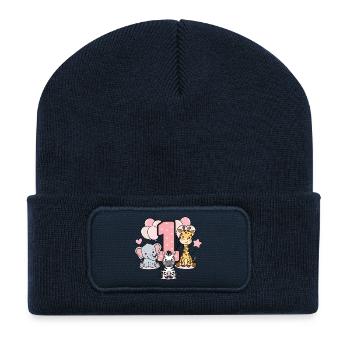 First Birthday Stuffed Animals Safari - Recycled Patch Beanie - french navy - Front