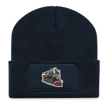 Graphismes des locomotives à vapeur - Beanie recyclé à patch - bleu marine - Devant