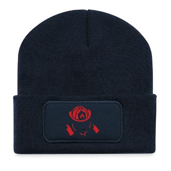 Logo de la silhouette du chien de feu - Beanie recyclé à patch - bleu marine - Devant
