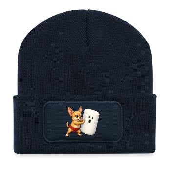 Chihuahua Sumo Wrestling Marshmallow-Design - Recycelte Patch Beanie - French Navy - Vorne