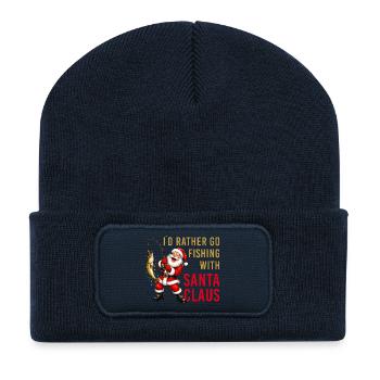 Fishing with Santa Claus Angler Weihnachten  - Recycelte Patch Beanie - French Navy - Vorne
