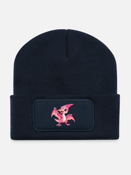 Kawaii Pink Pterodactyl - Recycelte Patch Beanie - French Navy
