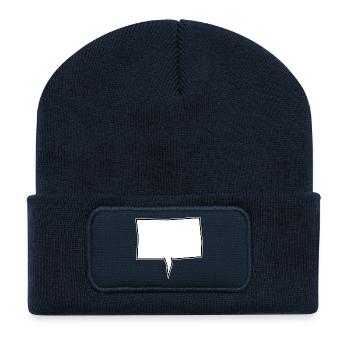Eckige Sprechblase in Weiß - Recycelte Patch Beanie - French Navy - Vorne