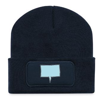 Eckige Sprechblase in Türkis - Recycelte Patch Beanie - French Navy - Vorne
